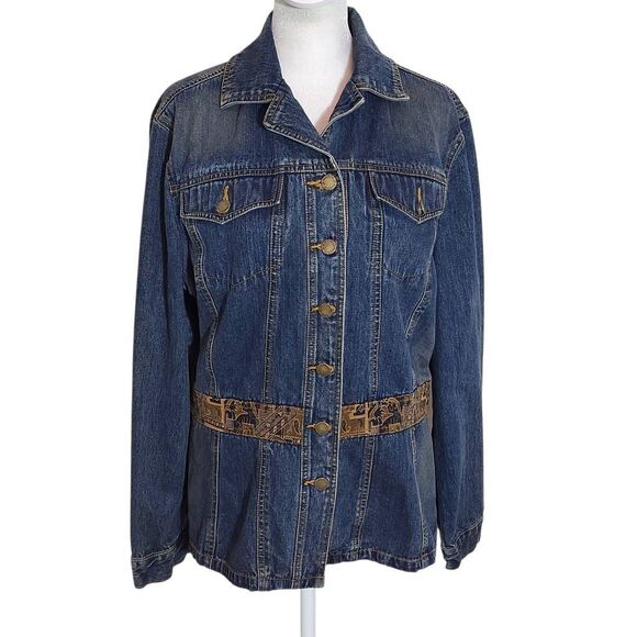 St. John's Bay Jean Jacket with Tan Paisley Print Accent Size Large Denim Jacket - Picture 1 of 8